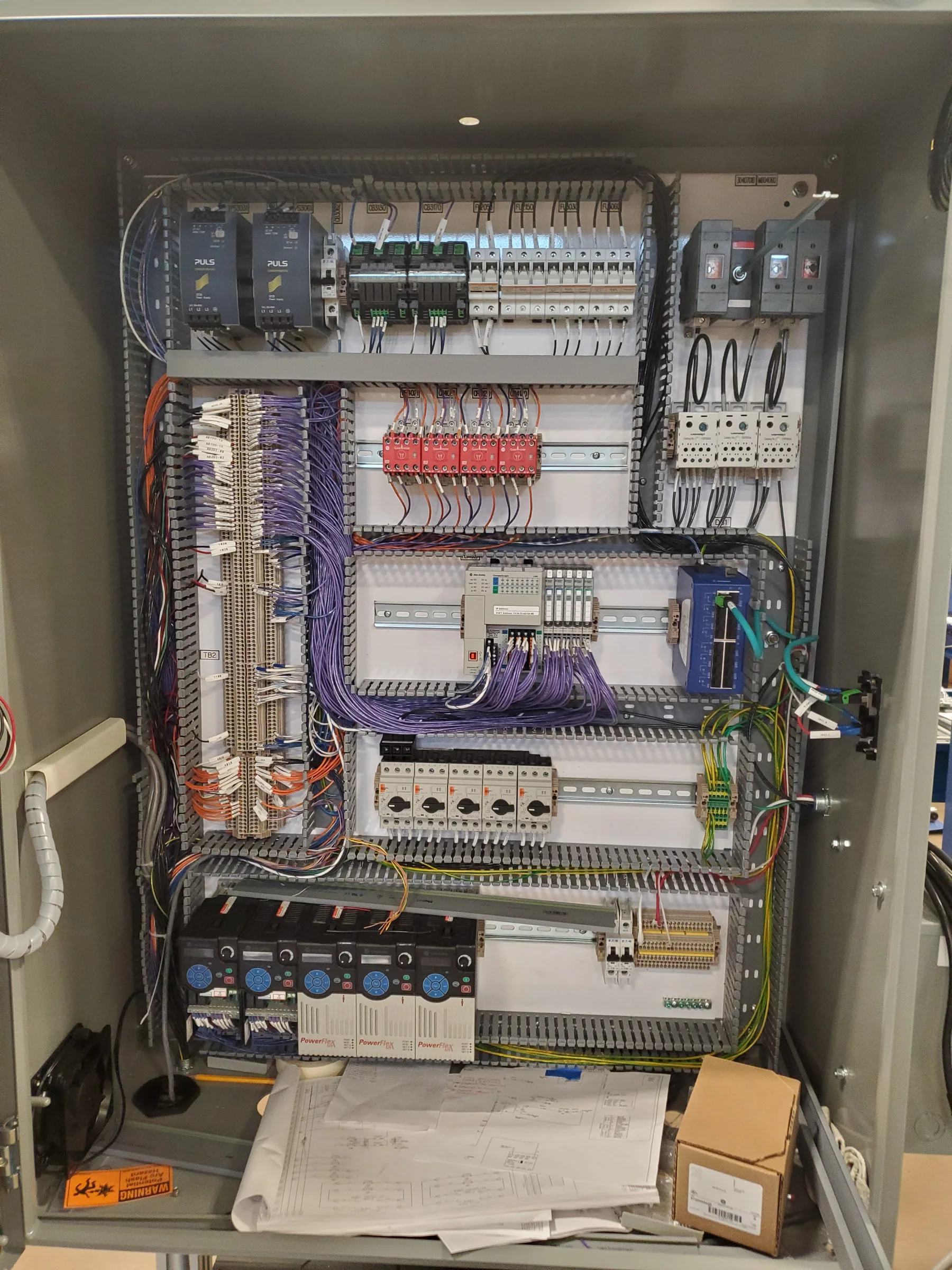 Open industrial controls cabinet